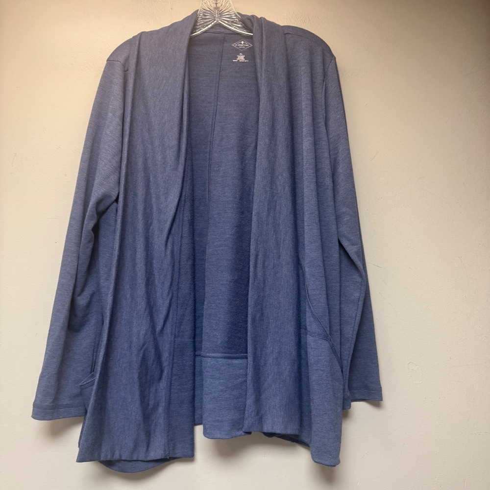St Johns Bay Active Cardigan Womens XL Blue Excellent Open Front Pockets Heather